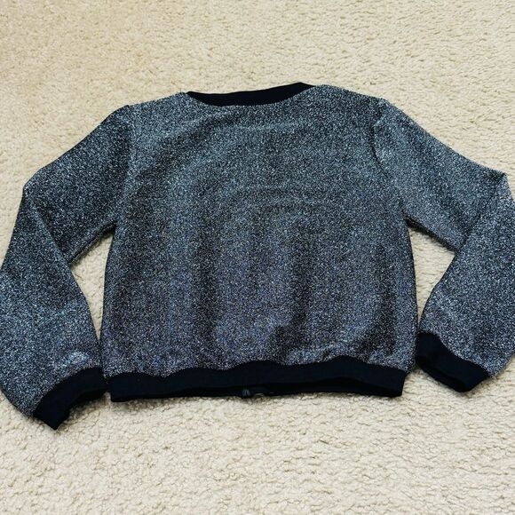 NWT H&M Silver Black Glittery Zippered Cardigan/Bomber Jacked Girl’s Sz 6X/7 - Picture 3 of 5